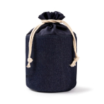 Beauty case cilindrico in tessuto jeans con chiusura a cordino color blu alice prima vista
