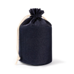 Beauty case cilindrico in tessuto jeans con chiusura a cordino color blu alice terza vista