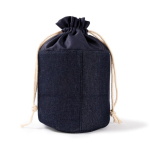 Beauty case cilindrico in tessuto jeans con chiusura a cordino color blu alice quinta vista