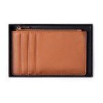 Portamonete e portatessere con zip in similpelle color marrone quarta vista