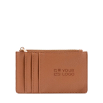 Portamonete e portatessere con zip in similpelle color marrone vista area di stampa