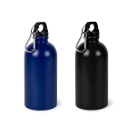 Borraccia in acciaio inox riciclato con moschettone argentato 500ml color nero terza vista