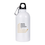 Borraccia in acciaio riciclato con moschettone per sublimazione 500ml color bianco terza vista