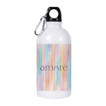 Borraccia in acciaio riciclato con moschettone per sublimazione 500ml color bianco quarta vista
