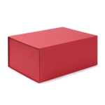 Elegante scatola regalo in cartone rigido con chiusura magnetica color rosso prima vista