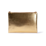 Pochette compatto in PU con finitura dorata e zip coordinata color oro prima vista