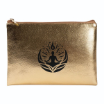 Pochette compatto in PU con finitura dorata e zip coordinata color oro terza vista