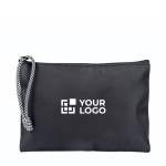 Pochette in nylon con cordino bicolore sulla zip 240 g/m2 color nero vista area di stampa