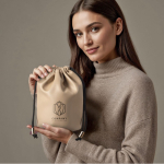 Beauty case a sacca in similpelle con chiusura a cordini color beige quarta vista