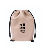 Beauty case a sacca in similpelle con chiusura a cordini color beige vista area di stampa