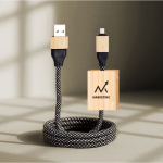 Cavo di ricarica da 1M con dettaglio in bambù da personalizzare color nero vista dettaglio