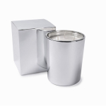 Candela profumata floreale a 3 stoppini in bicchiere di vetro lucido color argento seconda vista