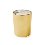 Candela profumata floreale a 3 stoppini in bicchiere di vetro lucido color oro prima vista