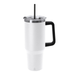 Tazza termica in acciaio inox riciclato con cannuccia e foro 1,2l color bianco prima vista