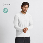 Polo unisex bianco a manica lunga in cotone MKT Charlot 220 g/m2