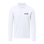 Polo unisex bianco a manica lunga in cotone MKT Charlot 220 g/m2 vista area di stampa