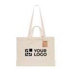 Borsa in cotone riciclato con soffietto e doppio manico 150 g/m2 vista area di stampa