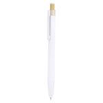 Penna touch in alluminio con pulsante in bambù e inchiostro blu color bianco prima vista