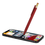 Penna touch in alluminio con pulsante in bambù e inchiostro blu seconda vista