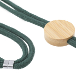 Lanyard con accessorio porta cellulare in RPET e dettaglio in bambù quarta vista