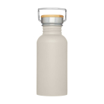 Borraccia in acciaio inox a parete singola con tappo in bambù 550ml color sabbia seconda vista frontale