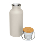 Borraccia in acciaio inox a parete singola con tappo in bambù 550ml color sabbia seconda vista