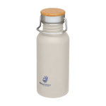 Borraccia in acciaio inox a parete singola con tappo in bambù 550ml color sabbia vista con stampa tampografica