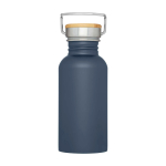Borraccia in acciaio inox a parete singola con tappo in bambù 550ml color azzurro ciano seconda vista frontale