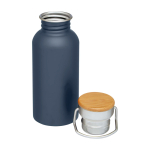 Borraccia in acciaio inox a parete singola con tappo in bambù 550ml color azzurro ciano seconda vista