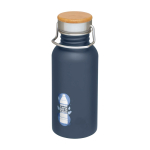 Borraccia in acciaio inox a parete singola con tappo in bambù 550ml color azzurro ciano vista con stampa tampografica