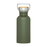 Borraccia in acciaio inox a parete singola con tappo in bambù 550ml color verde scuro seconda vista frontale