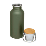 Borraccia in acciaio inox a parete singola con tappo in bambù 550ml color verde scuro seconda vista