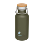 Borraccia in acciaio inox a parete singola con tappo in bambù 550ml color verde scuro vista con stampa tampografica