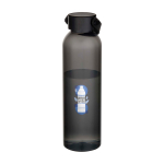 Borraccia in plastica riciclata con manico in silicone sul tappo 630ml color nero vista con stampa tampografica