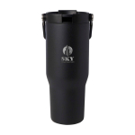 Tazza take away in acciaio inox riciclato con coperchio 900ml color nero vista con logo stampato 2