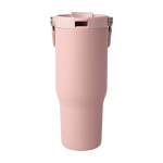 Tazza take away in acciaio inox riciclato con coperchio 900ml color rosa pastello seconda vista frontale