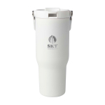 Tazza take away in acciaio inox riciclato con coperchio 900ml vista con logo stampato 2