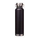 Borraccia in acciaio inox riciclato a doppia parete tappo a vite 650ml color nero seconda vista frontale