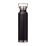 Borraccia in acciaio inox riciclato a doppia parete tappo a vite 650ml color nero terza vista frontale