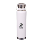 Borraccia in acciaio inox riciclato a doppia parete tappo a vite 650ml color bianco vista con stampa tampografica