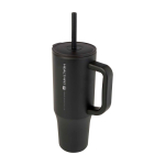 Tazza termica con cannuccia in silicone e coperchio antispruzzo 900ml color nero vista con logo stampato 2