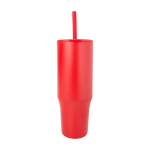 Tazza termica con cannuccia in silicone e coperchio antispruzzo 900ml color rosso seconda vista frontale