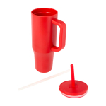 Tazza termica con cannuccia in silicone e coperchio antispruzzo 900ml color rosso seconda vista