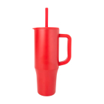 Tazza termica con cannuccia in silicone e coperchio antispruzzo 900ml color rosso vista laterale
