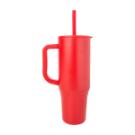 Tazza termica con cannuccia in silicone e coperchio antispruzzo 900ml color rosso seconda vista con laterale