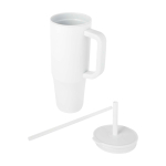 Tazza termica con cannuccia in silicone e coperchio antispruzzo 900ml color bianco seconda vista