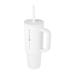 Tazza termica con cannuccia in silicone e coperchio antispruzzo 900ml color bianco vista con logo stampato 2