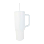 Tazza termica con cannuccia in silicone e coperchio antispruzzo 900ml color bianco vista laterale