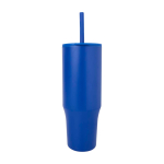 Tazza termica con cannuccia in silicone e coperchio antispruzzo 900ml color blu reale seconda vista frontale