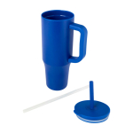Tazza termica con cannuccia in silicone e coperchio antispruzzo 900ml color blu reale seconda vista